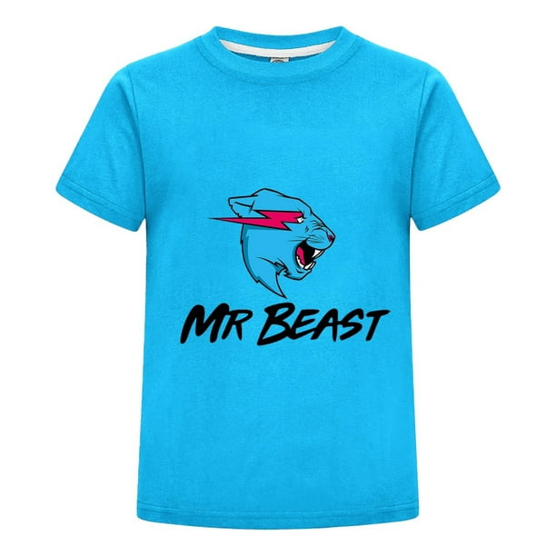 Ropa Verano MrBeast Niño Niña Camiseta Algodón Estampado Azul Casual Moda Juvenil Playera Fans Regalo Diario Cómoda Infantil