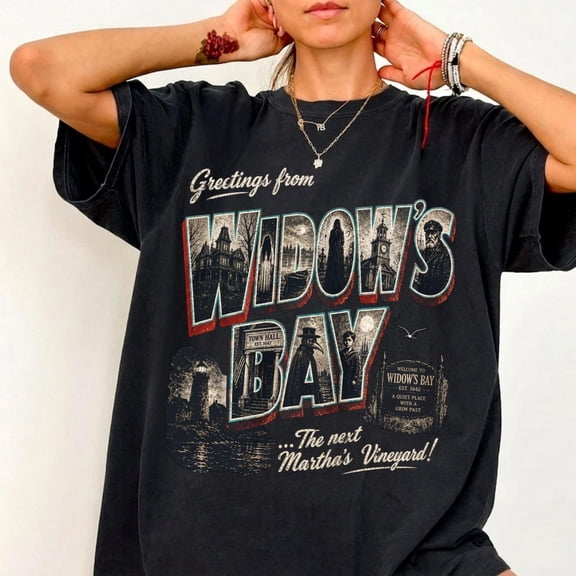 Greetings From Widowās Bay Horror Movie Shirt, Vintage Coastal Horror Graphic Tee, Spooky Movie Fan Gift