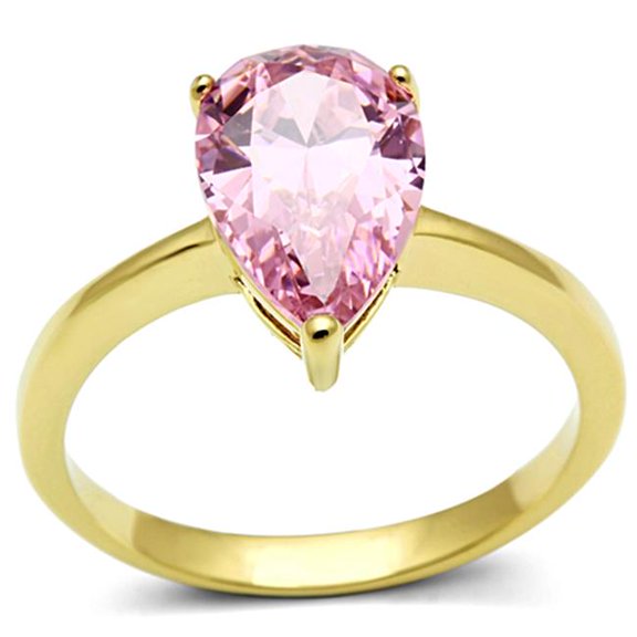 Women IP Gold Stainless Steel Ring with AAA Grade CZ in Rose - Size 10