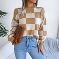 thumbnail image 4 of oqasdz Women Sweaters Ladies Fall and Winter Street Wind Contrast Plaid Long Sleeve Pullover Knitted Sweater Casual Cozy Daily Wear, 4 of 6
