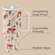 HydroJug Traveler 40 oz Water Bottle, Stainless Steel Insulated Tumbler with Flip Straw and Handle - Rodeo