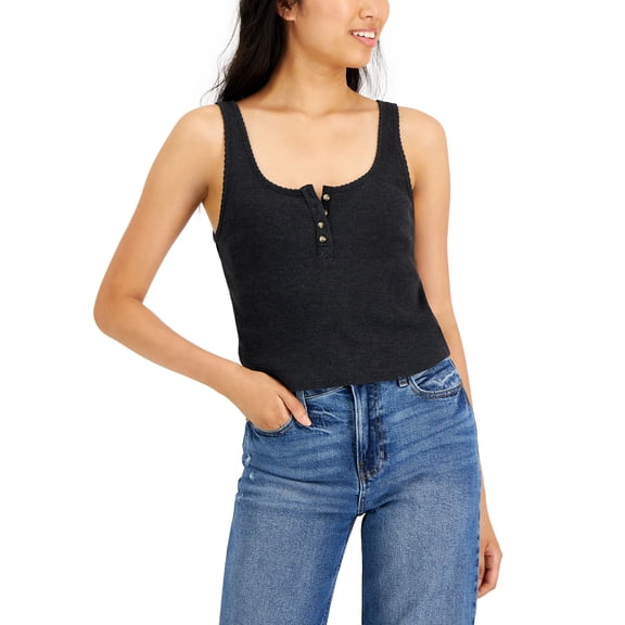 Lucky Brand Womens Waffle Boy Henley Tank Top Jet Black 2XL