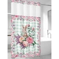 thumbnail image 2 of No Hook Shower Curtain with Snap-in Liner, Easter Bunny Roses Waterproof Fabric Bathroom Curtains, Pink Floral Spring Green Buffalo Plaid Bath Curtains & Mesh Top Window Stand Up Stall 36"x72", 2 of 9