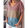 thumbnail image 1 of New Women's Gradient Contrast Printing V Neck Short Sleeve T Shirt, 1 of 5