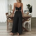 thumbnail image 5 of MORTTIC Women's V-Neck Sleeveless Wide Leg Jumpsuit with Adjustable Straps & Back Bow Tie Spring Summer Flowy Romper Black，XXL, 5 of 7