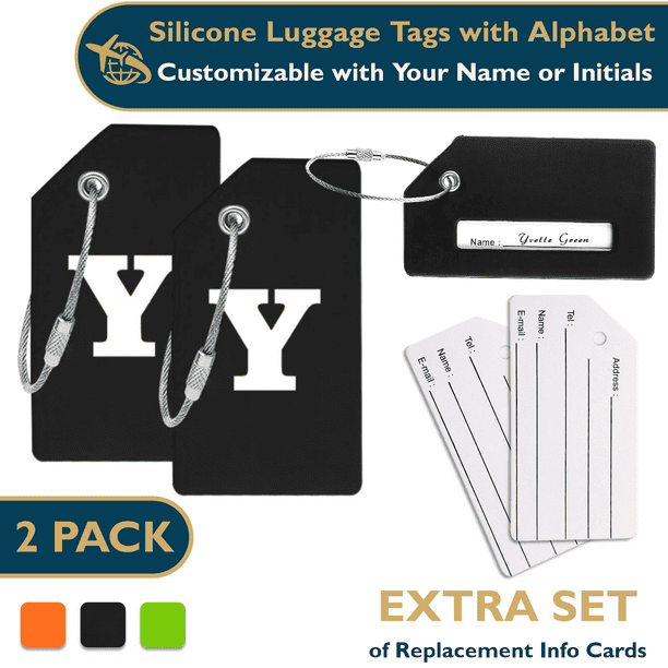 ComfiTime Luggage, Luggage Tags con Alfabeto: Maletas Tags de Silicona Aprobadas por la TSA, Bolsa de Viaje, Equipaje y Mochilas con Identificador de Privacidad, Presilla de Acero Inoxidable