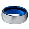 thumbnail image 2 of 8mm Tungsten Wedding Band Brushed Silver Tungsten Ring Polished Blue Tungsten Carbide Dome Men Women Comfort Fit, 2 of 3