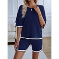 thumbnail image 5 of Womens Lounge Sets 2 Piece Outfits Short Sleeve Pullover Tops Wide Leg Pants Summer Travel Outfits Navy Blue XL, 5 of 9