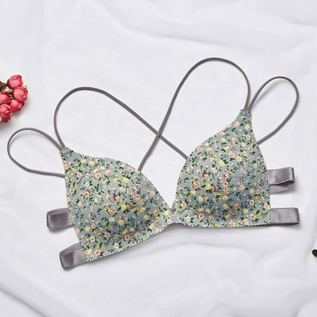 

Clearance Sale Women Back Beauty Floral Print Bra Front Closure Wire Free Fashion Bra Padded