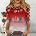 thumbnail image 4 of Black*Friday Discounted Items under $5 GaThRRgYP Women's Long Sleeve Autumn Winter Round Neck Print Top Comfortable,Fashion Women's Comfortable Round-Neck 3/4 Sleeve Print Casual T-shirt Blouse Red S, 4 of 6
