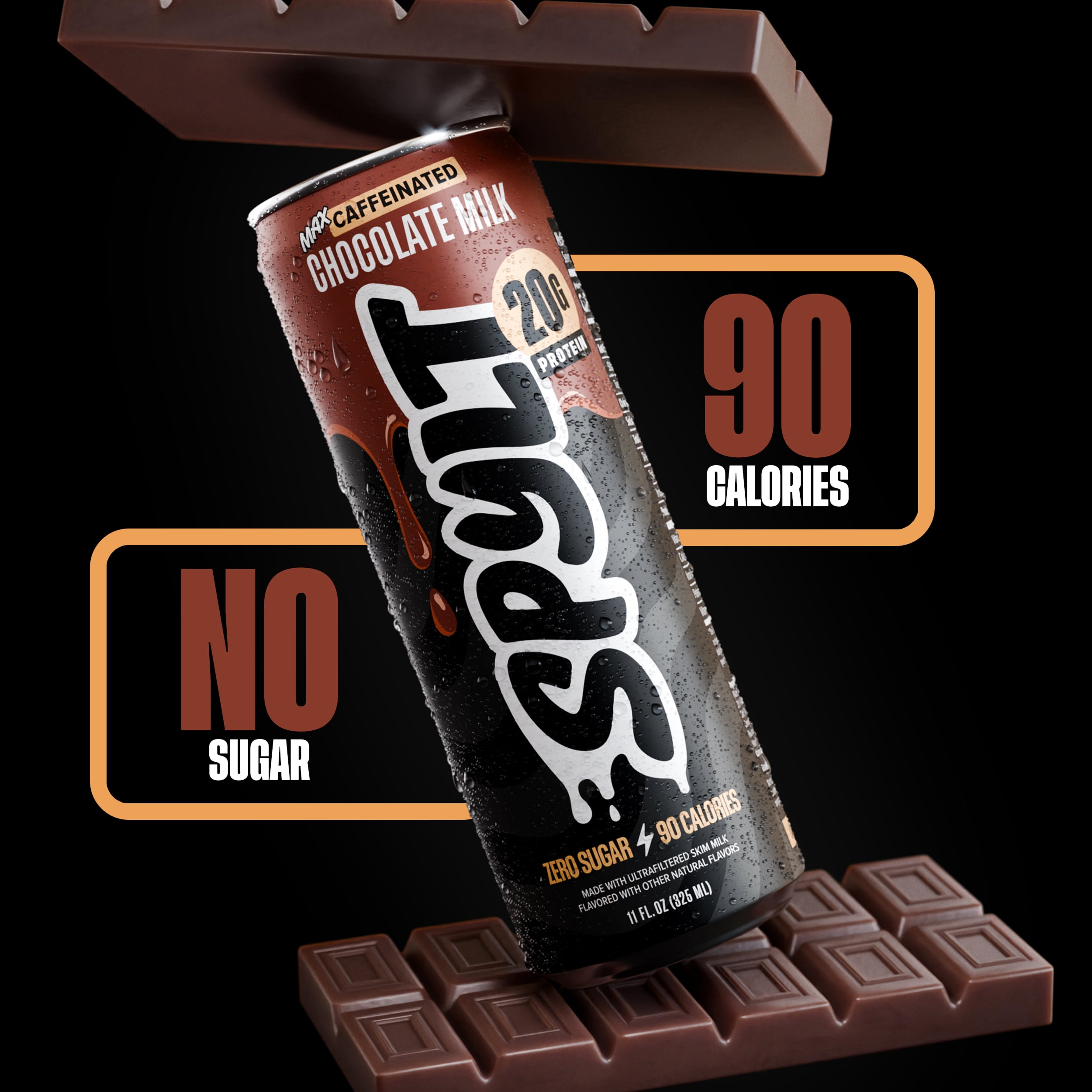 SPYLT High Protein Milk, MAX Chocolate, 20g Protein, 140mg Caffeine, Sugar Free, 11 fl oz, 12 Cans - PACKAGING MAY VARY