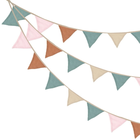 Uxcell 8.5Ft Pennant Banner Flags 10 Pcs Double-side Cotton Fabric Flags Garland Triangle Bunting 2 Set Light Colors Series