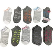 Fila Kids Girls 10-Pack Half Cushion No Show Socks with Hair Ties (Starry - Light Gray Heather, Girls Large (Shoe Sizes 4-10))