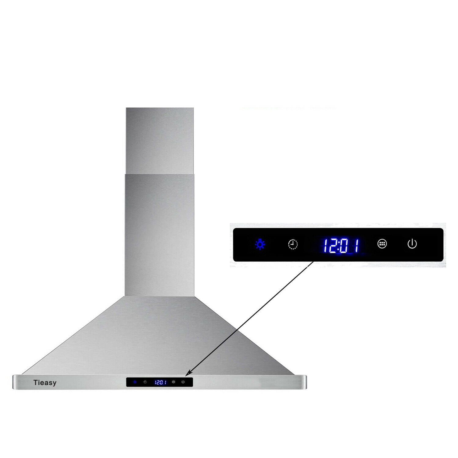 Wall Mount Range Hood 30 inch Kitchen Hood 700 CFM with Ducted/Ductless Convertible Duct, Touch Control, Permanent Filters, Stainless Steel, 3 Speed Exhaust Fan, LED Light