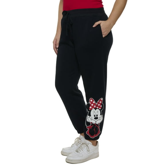 Women's Plus Size Disney Minnie Mouse Jogger Pants Pockets Fleece Black