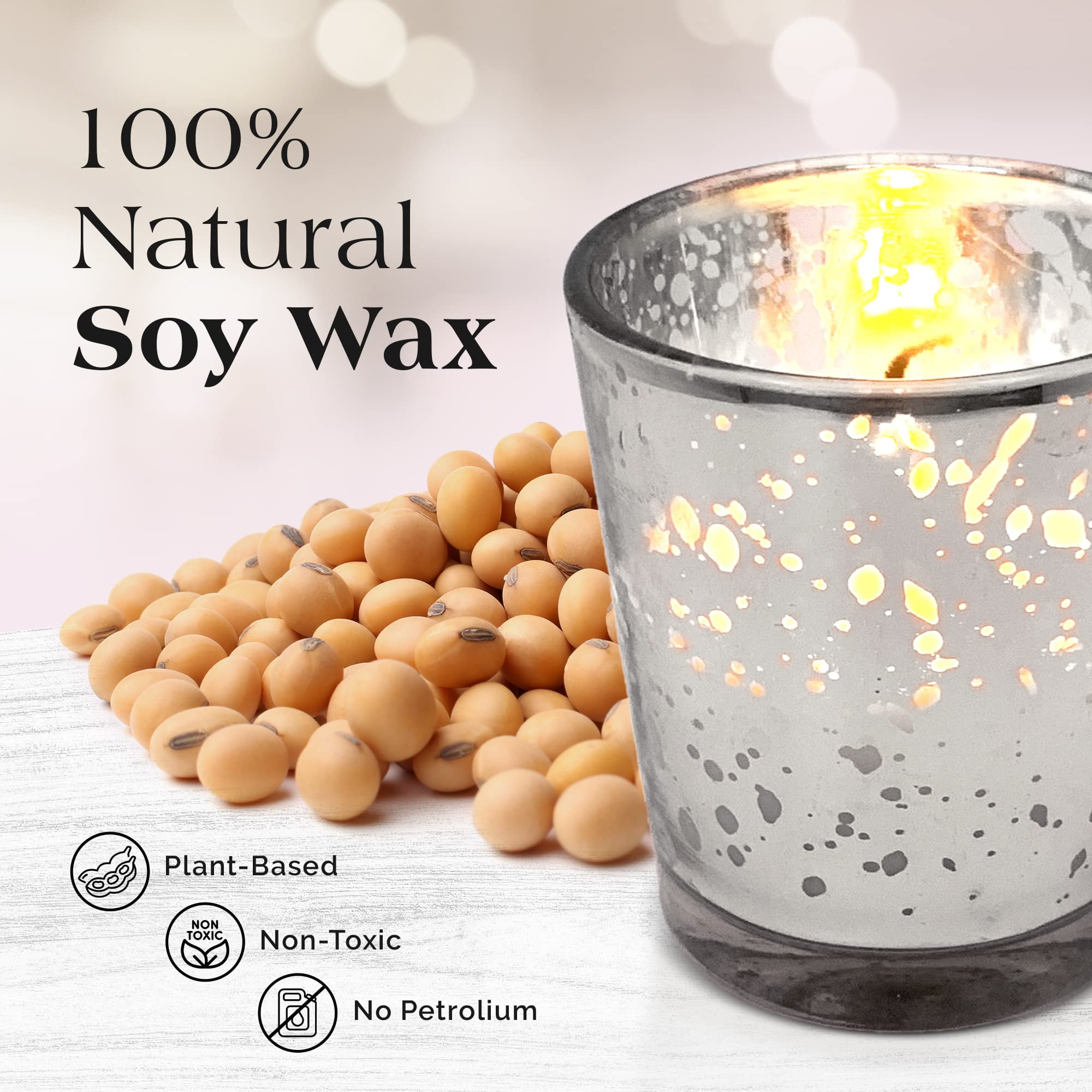 SLS SUPPLY FLORA - Mercury Glass Votive Candles Set of 48 - Small Candles in Candle Jars Decorative Candles for Wedding Favors Gifts or Home Decor Soy Wax, 8-10 Hour Burn Time - Silver