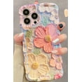 thumbnail image 2 of Case for iPhone 15 Pro Max, Colorful Retro Oil Painting Printed Flower Laser Glossy Pattern Cute Curly Wave Edge Exquisite Phone Cover Stylish Durable TPU Protective Case (Orange Yellow), 2 of 15