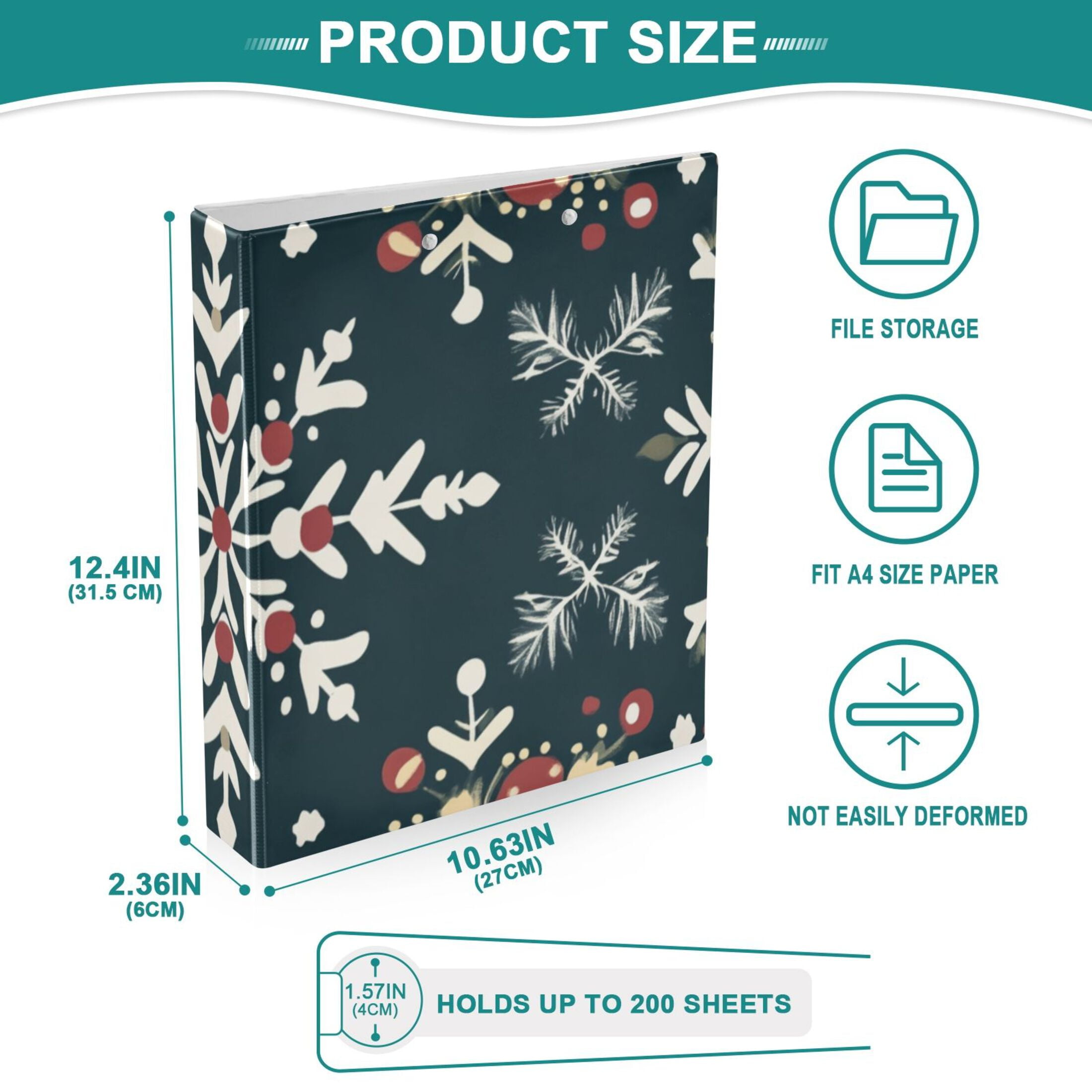 Christmas Snowflakes 3 Ring Binders 1.5 inch Hardcover File Folders with Interior Pockets A4 Size Organizer for School Office Hospital Set of 2