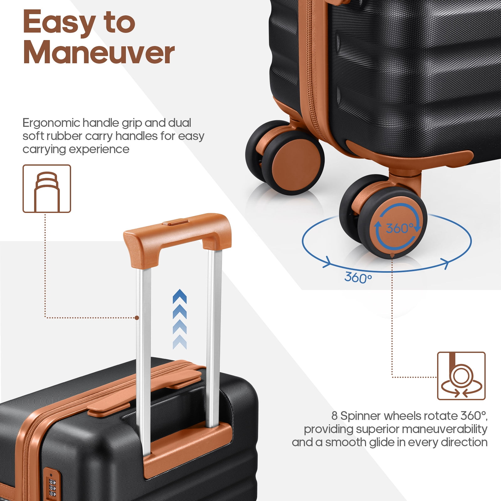 UKEIN Luggage Sets 3 Piece, Carry On Luggage with Wheels, 20 Inch Hardshell Suitcase with TSA Lock, 100% PC Carry On Suitcases Airline Approved With Travel Backpack for Men Women