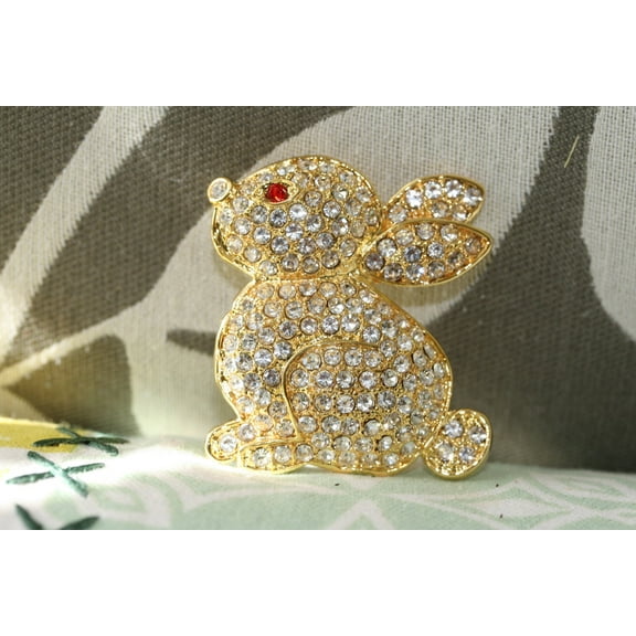 Clear Rhinestone Crystal Easter Bunny Rabbit Pin Brooch