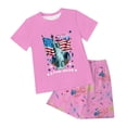 thumbnail image 4 of mgoYE 250th Anniversary USA Outfit Set Long Sleeve Girls Boys American Flag 250th Anniversary Commemorative Outfit Set, Crew Neck Loose Fit Daily Shorts Set(Pink,9-10 Years), 4 of 7