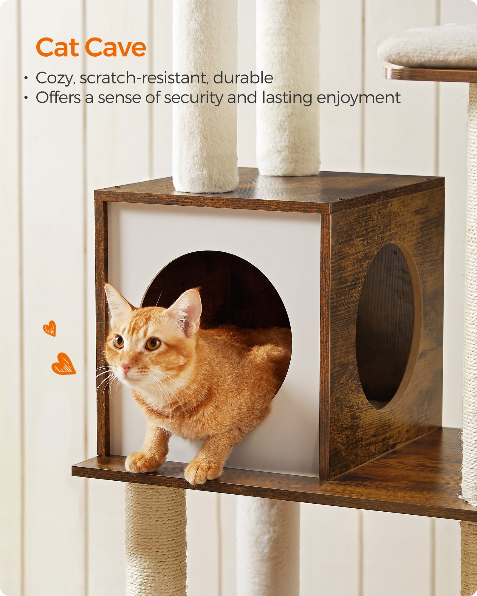 WoodyWonders Cat Tree, 65-Inch Modern Cat Tower for Indoor Cats, Multi-Level Cat Condo with Scratching Posts, Cat Furniture, Rustic Brown