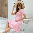 thumbnail image 2 of Womens Shirred Maternity Dresses Short Sleeve Dresses with Ruffe Trim Ruched Flounce Hem Dress, 2 of 5