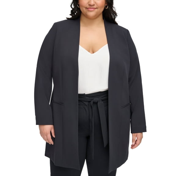 Plus Size Collarless Topper Jacket Navy 16W