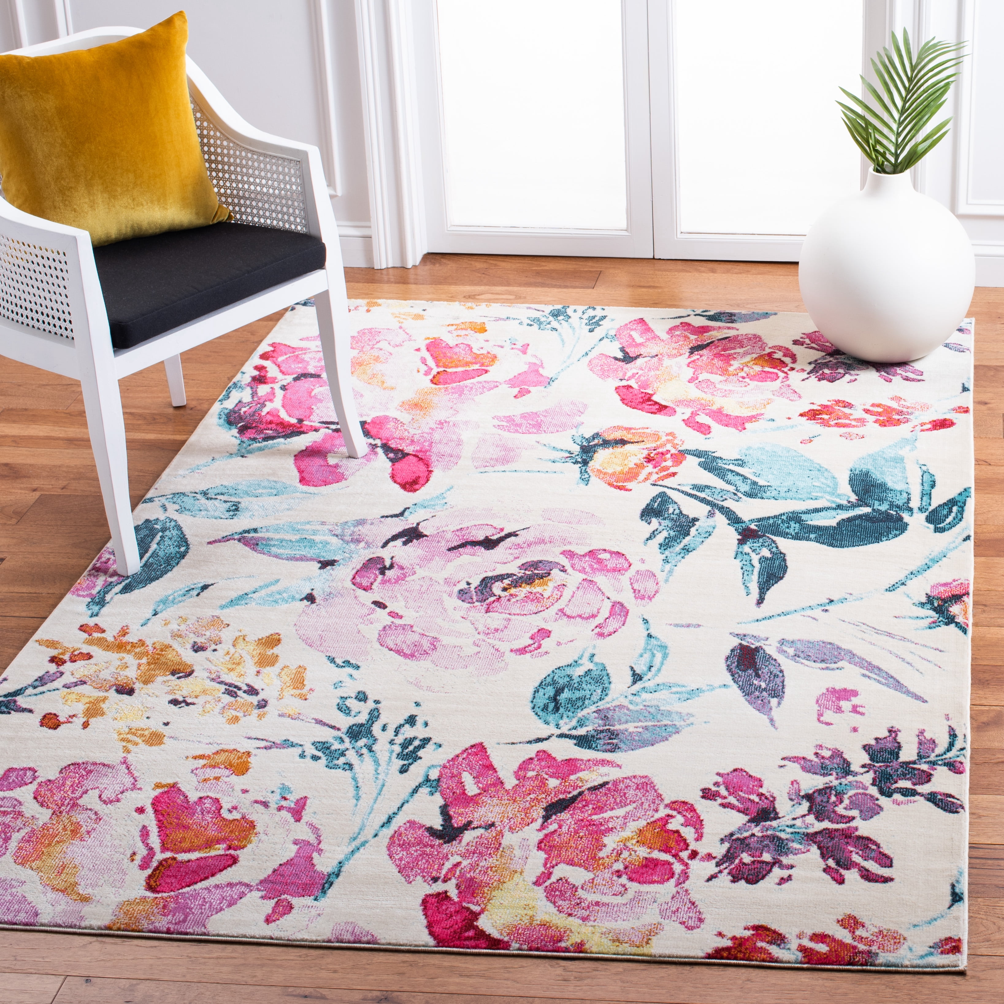 SAFAVIEH Lillian Agatha Floral Area Rug, Ivory/Rose, 6'7" x 9'10"