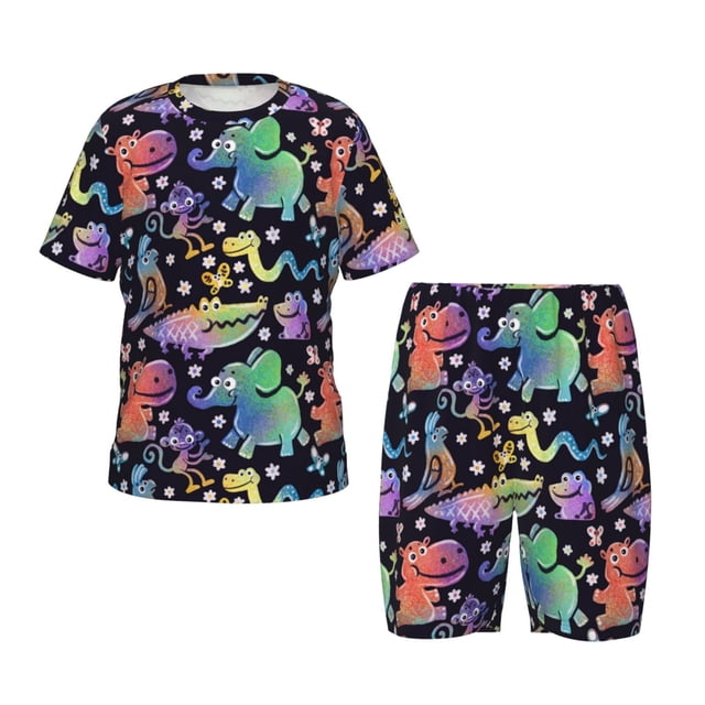 Balery Colorful Animals Conjunto de Pijama Infantil de Manga Corta con Estampado – Ropa de Dormir de Algodón Suave-3X-Large