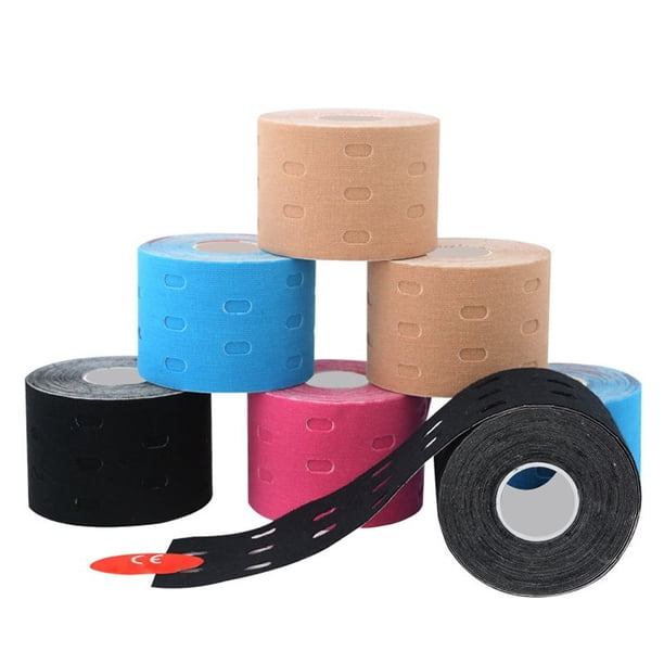 3-12 Rolls Perforated Kinesiology Tape Breathable Elastic Athletic Sports Tape Elbow Knee Support Pain Relief Muscle RecoverySky Blue3 ROLLS He Qiyong unisex
