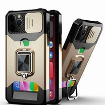 Dteck for iPhone 11 Pro Max Case with Camera Cover & Kickstand, Slide Lens Protection   360° Rotate Ring Stand, Impact-Resistant, Shockproof, Protective Bumper, Gold