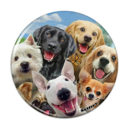 Pug Mini Button - Dogs Selfie Lab Golden Retriever Dachshund Westie Pug Terrier Pinback Button Pin Badge - 2.25