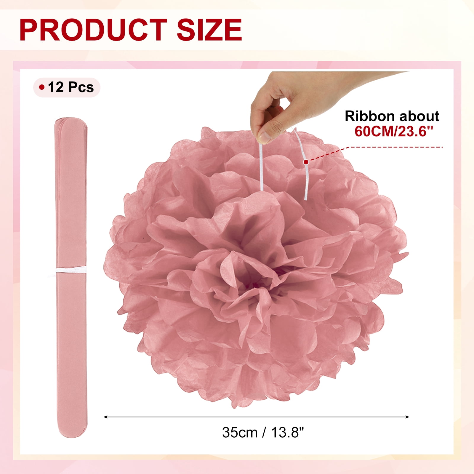 14inch Tissue Paper Pom Poms, 12PCS Pom Poms Paper Flowers Ball Tissue Paper Flowers for Wedding Bridal Shower Birthday Bachelorette Party Backdrop Decoration, Light  Brown