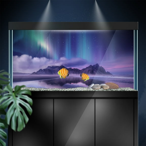 Aquarium Background Stickers  - Aurora Borealis Mountains  - Fish Tank Reptile Terrarium Decor Poster