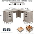 thumbnail image 5 of OKD 60" Farmhouse L Shaped Executive Desk with Storage Drawers, Wood Home Office Desk with File Cabinet & Charging Station, Light Rustic Oak, 5 of 8