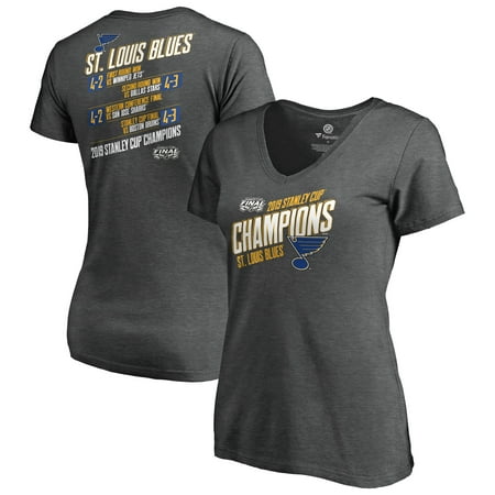 St. Louis Blues Fanatics Branded Women's 2019 Stanley Cup Champions Hash Marks Schedule T-Shirt - Heather