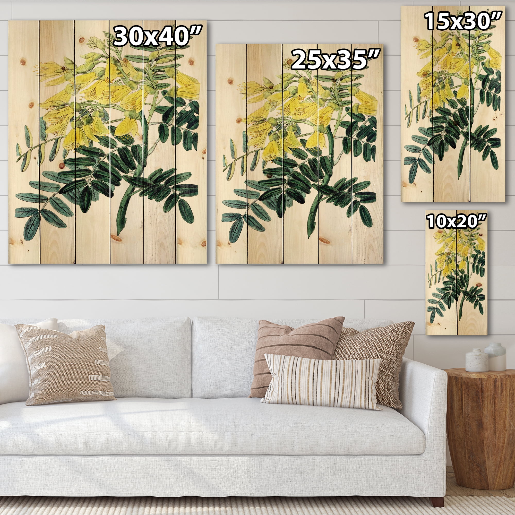Designart 'Ancient Yellow Flower II' Traditional Print on Natural Pine Wood