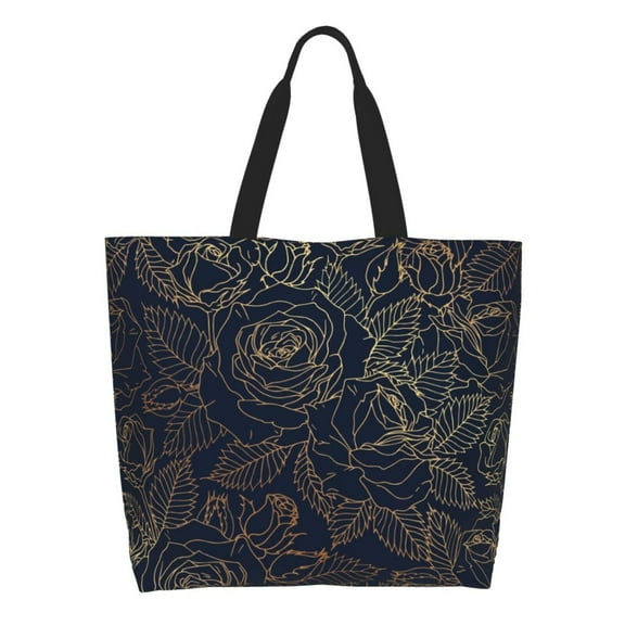 Rocae Copper-Gold Gloss Outline Rose for Big Capacity Shoulder Bag with Pockets,Tote Bag for Women Handbag