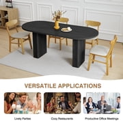70.8 Inch Dining Table for 4-6 People, Oval Kitchen Table with Wood Strip Base, Modern Farmhouse Large Round Dining Room Tables for Kitchen Living Room (Natural)