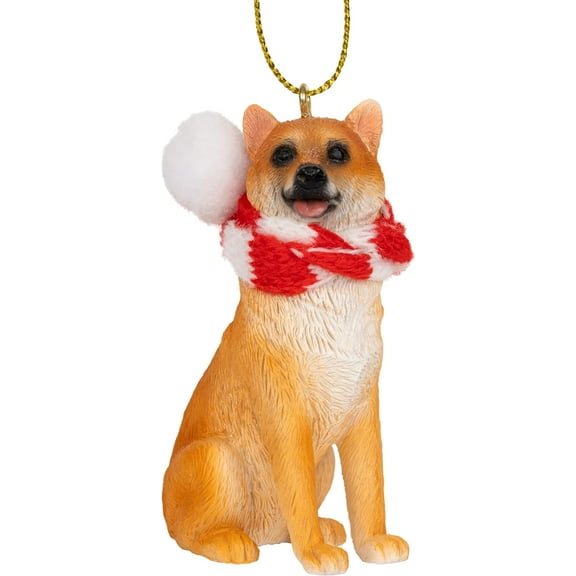 Shiba Inu Dog Christmas Tree Ornament with Fabric Candy Cane Scarf