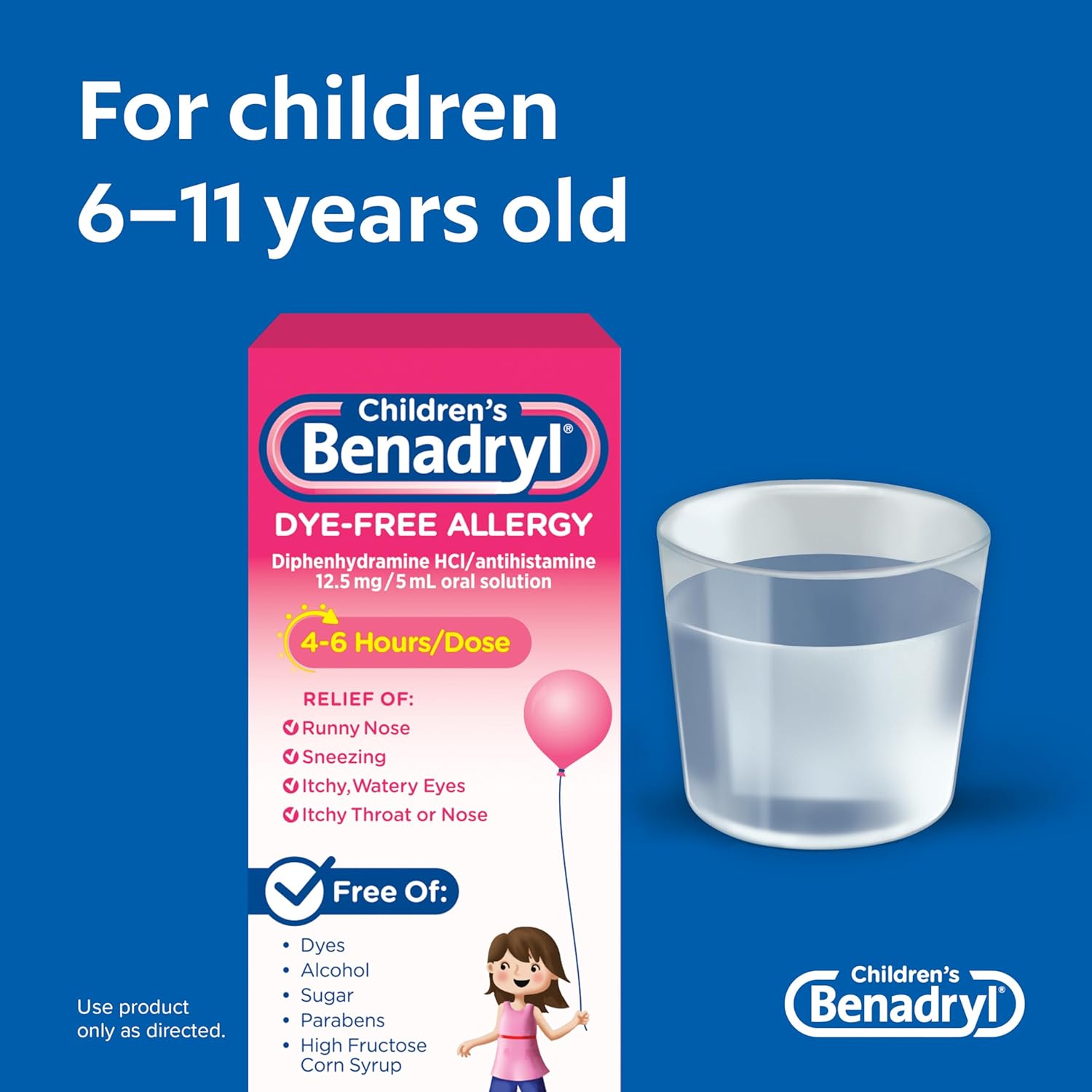 Benadryl Children's Dye-Free Allergy Liquid, Bubble Gum, 4 Oz, 2 Pack