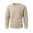 thumbnail image 3 of LMOIPLI Men's Solid Color Cable Knit Sweatshirts Vintage Long Sleeve Pullover Sweater Woven Crewneck Knitted Tops Khaki M, 3 of 9