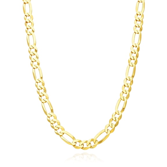 Solid 14K Yellow Gold Over Silver 7mm Figaro Link Chain 18"-24"