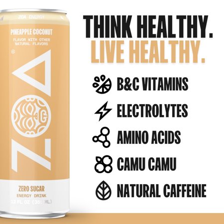ZOA PINEAPPLE COCONUT ZERO SUGAR , 12 FL OZ ALUMINUM CAN, 0% ABV