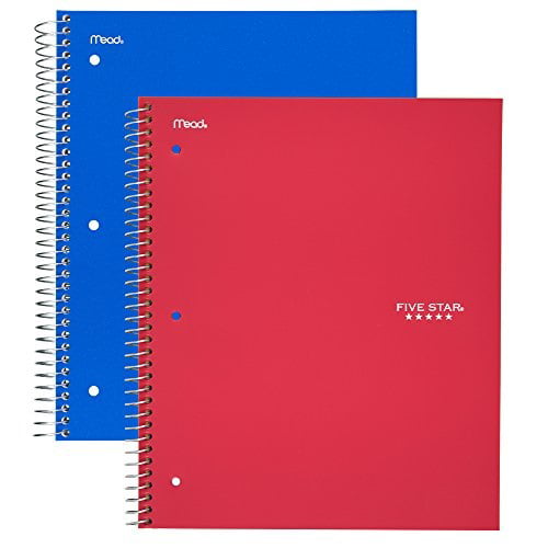 200 Sheets Five Star Spiral Notebook 10-1/2 x 8 73198 Wide Ruled Paper 5 Subject Cobalt Blue