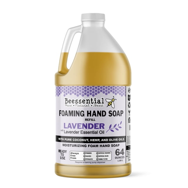Jabón de manos espumoso de repuesto Beessential, 1,89 L, color lavanda, totalmente natural