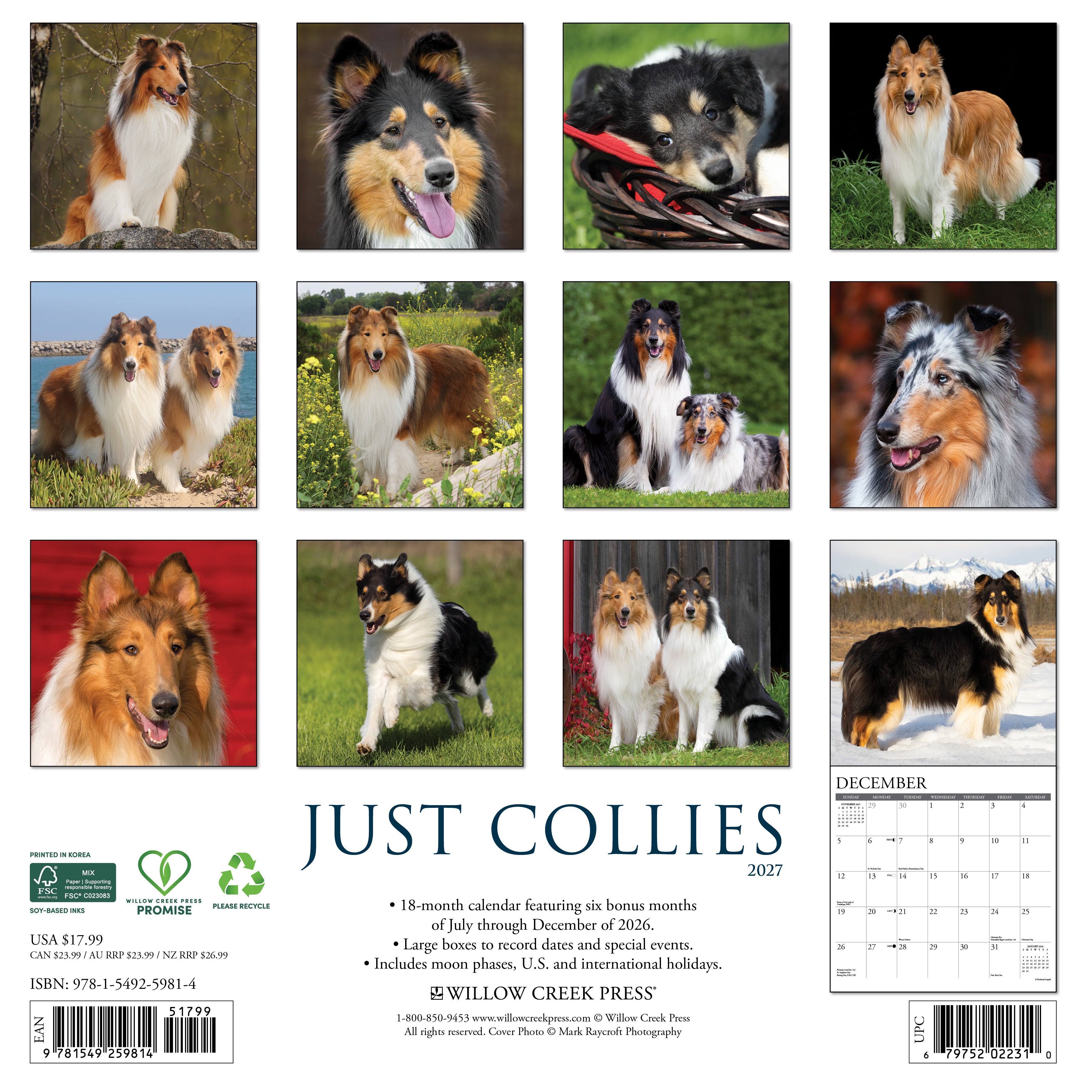 Willow Creek Press, Collies 2027 Wall Calendar