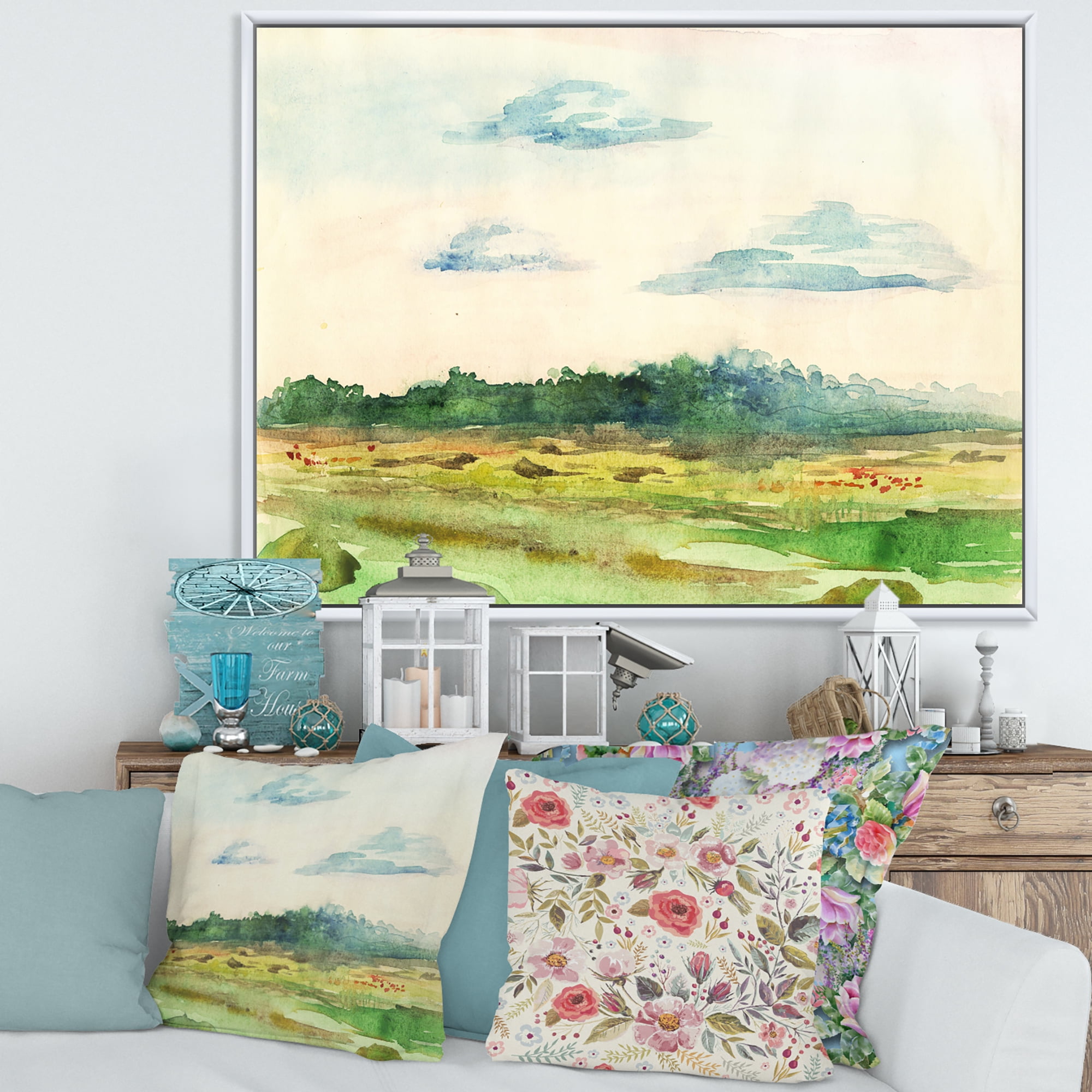 Designart 'Summer Landscape Of Green Blossoming ' Traditional Framed Canvas Wall Art Print