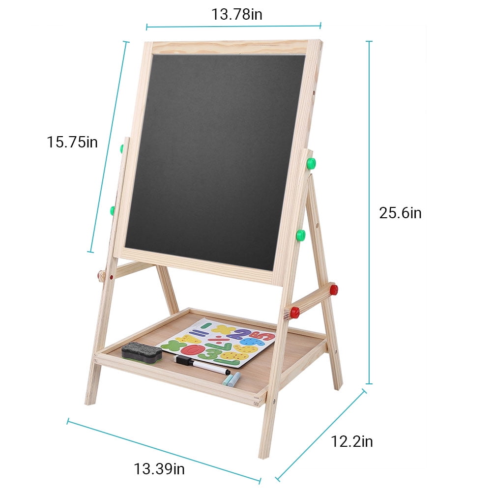 Fyydes Wooden Height Adjustable Kids Art Easel with Double Sided Drawing Board Chalkboard and Dry Erase White Board